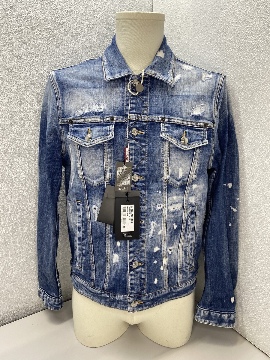 DSQUARED2 Mens Jacket Blue Size 38 Denim Trucker Distressed Button