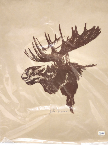 Moose and Elk Art Drawings Vintage Signed By The Artist Sali Freese 1976