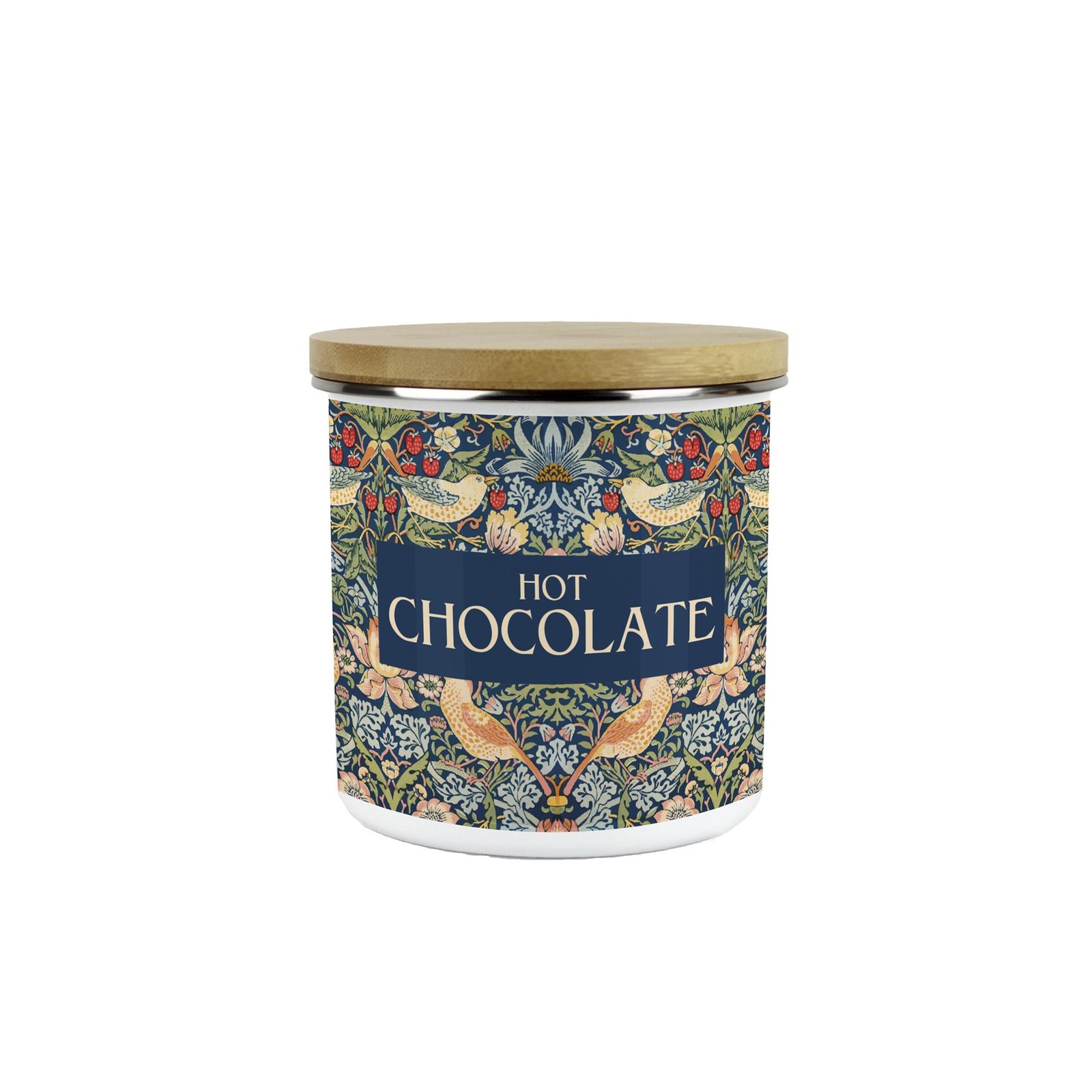 Strawberry Thief Hot Chocolate Canister - Medium Enamel & Bamboo Container