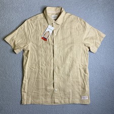 Scotch  Soda Shirt Mens Medium Tan Short Sleeve Woven Button Up Linen Blend NWT
