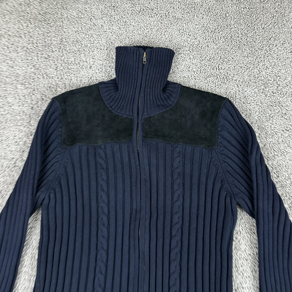 Denim & Co Sweater Womens Large Black leather Trim Turtleneck Cardigan Zip Up - Image 3 of 4