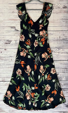 ASTR The Label Florentina Floral Flutter Sleeve V Neck Midi Dress Black S