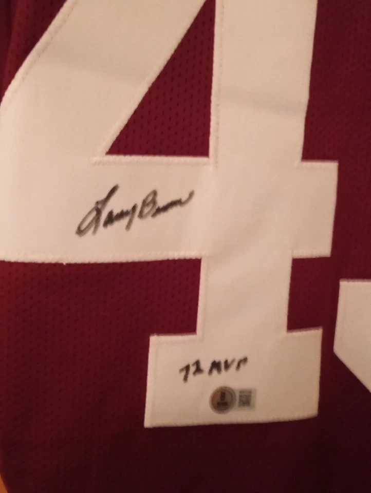 Jersey rojo Larry Brown autografiado/firmado estilo profesional Beckett 1W971183 Foto 2 de 4