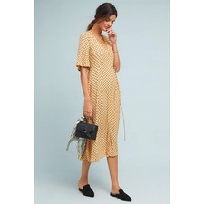 Faithfull the brand 2 S Lula Wrap Dress Polka Dot Midi Cottage Core Pale Yellow