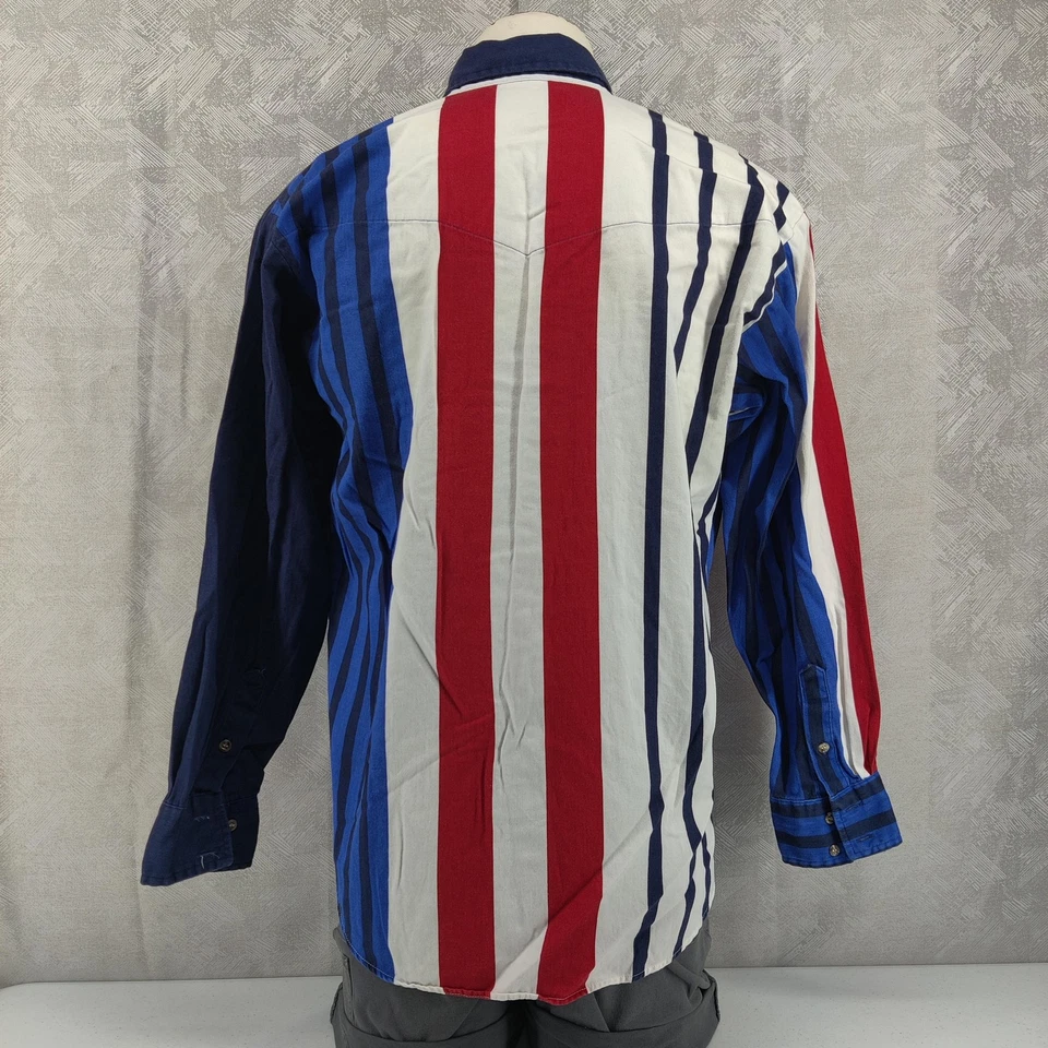 Camisa Roper Rodeo Azul Para Hombre Grande Roja Blanca Azul Western Botón Manga Larga De Colección Foto 4 de 4