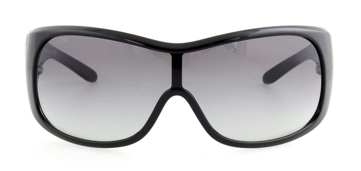 New PRADA SPR14L 1AB-3M1 Glossy Black Shield Wrap Sunglasses New PRADA SPR14L 1AB-3M1 Glossy Black Shield Wrap Sunglasses