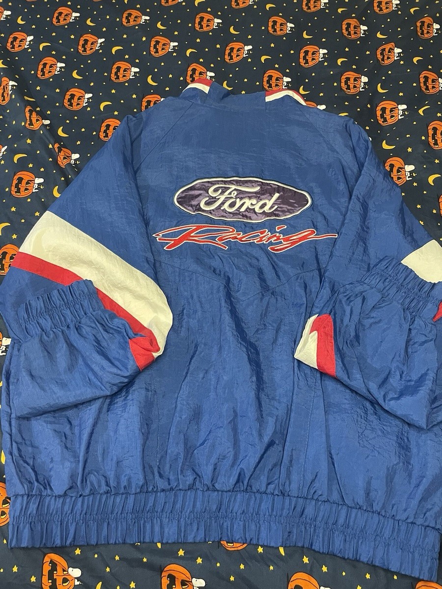 Vintage 90s Ford Racing Jacket Mens Red White Blue Full Zip