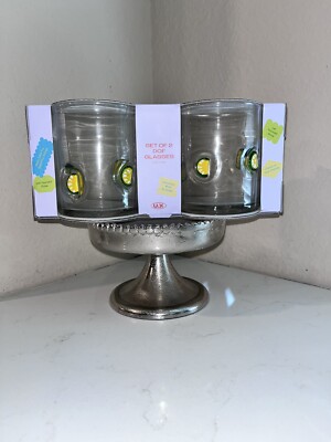 2- NWT VINTAGE ANTROPOLOGIE ICON DUPE LEMON DESIGN DRINKING GLASSES