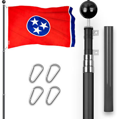 Combo: 16 Ft Telescoping Flagpole Black & Tennessee TN State Flag 3x5 Ft Emb