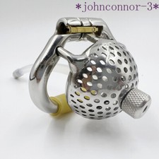 Male Stainless Steel Honeycomb Cage Ring Lock Chastity Device Belt Slave