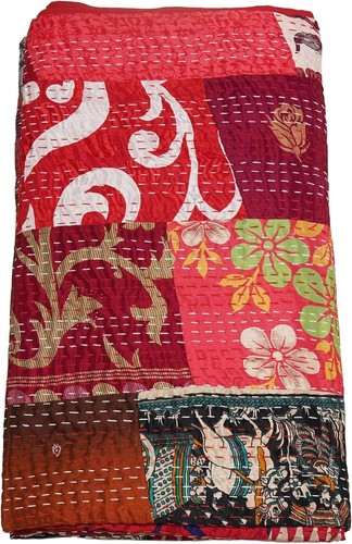 Handmade Vintage Silk Patchwork Kantha Quilt Indian Sari Silk Patola Throw - Picture 33 of 62