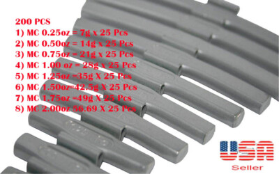 200 Pcs CLIP-ON WHEEL WEIGHT BALANCE MC STYLE .25 .50 .75 1.00 1.25 1.5 1.75 2oz