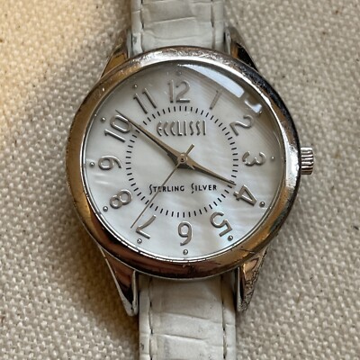 Ecclissi white leather watch 925 Sterling Silver!!! New Battery Women main image 2
