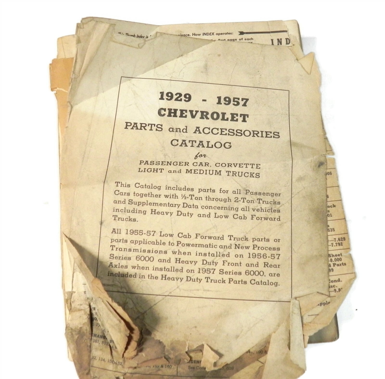 1929-57 CHEVROLET PARTS AND ACCESSORIES CATALOG MISSING COVER & FIRST 142 PAGES