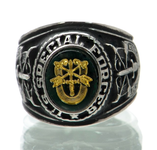 Made in USA Men's US Special Forces Rhodium Plated Military Ring Size9