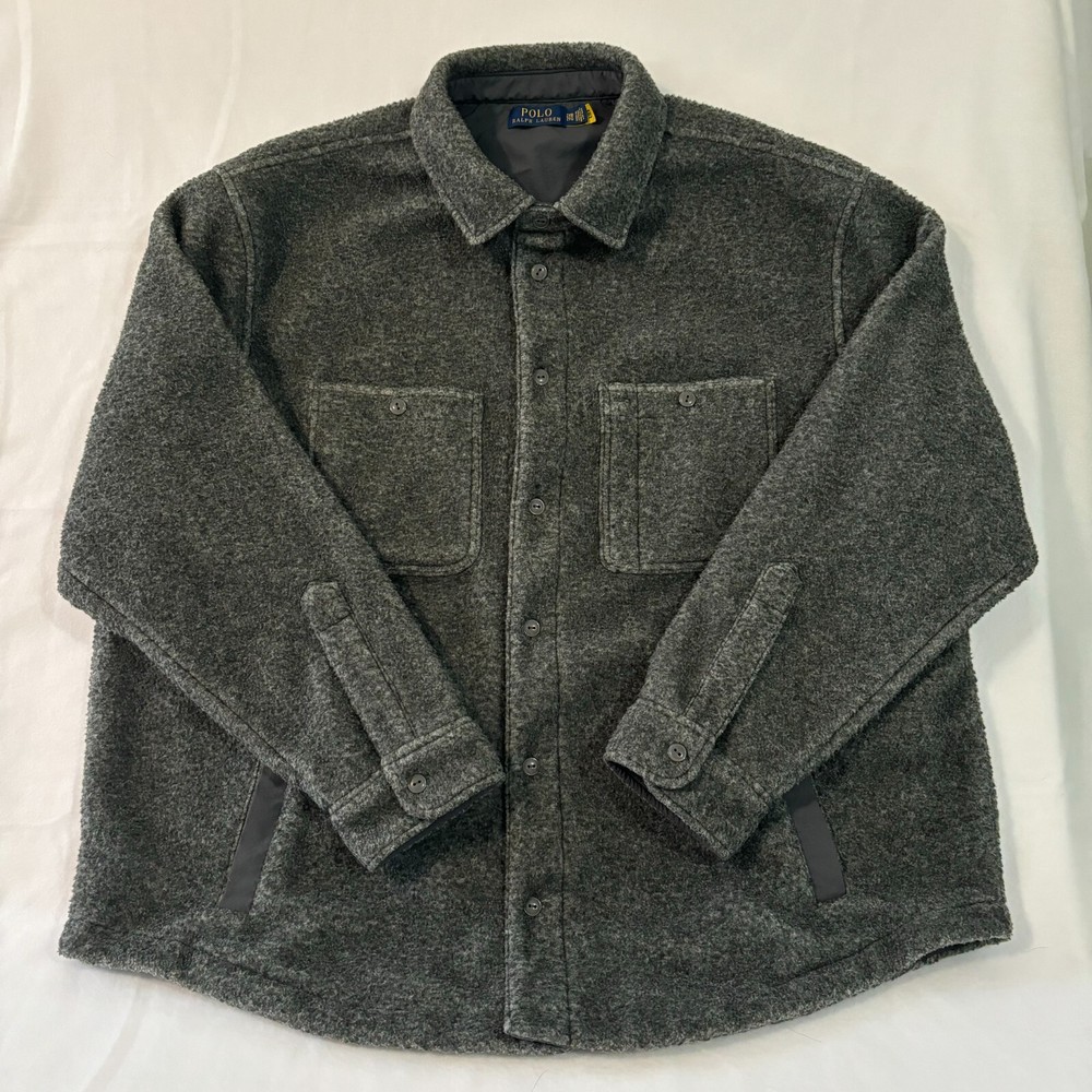 Polo Ralph Lauren Mens Gray Heather Brushed Fleece Overshirt Jacket