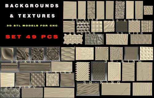 49 PCS 3D STL Model BACKGROUNDS & TEXTURES for CNC Router Aspire 3D Printer  - Picture 1 of 12