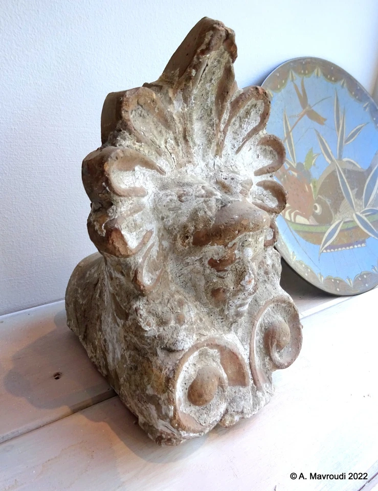 Greek Roof Tile Akrokeramo Antique Architectural Antefix Ceramic Terracotta - Image 3 of 4