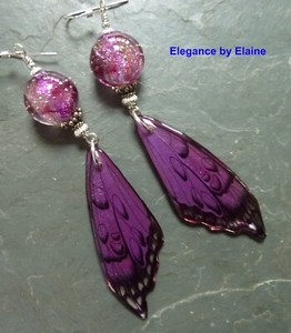 Sparkling Raspberry Wings & Beads Handmade Earrings Butterflies Sterling Silver