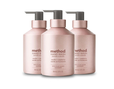 3 Pack   Method Vanilla Raspberry Gel Hand Soap 12oz Aluminum Bottle Eco Refill