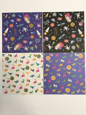 80pc Outer Space Rocketship Dinosaur Print Origami Paper Double Sided Craft 5.9''