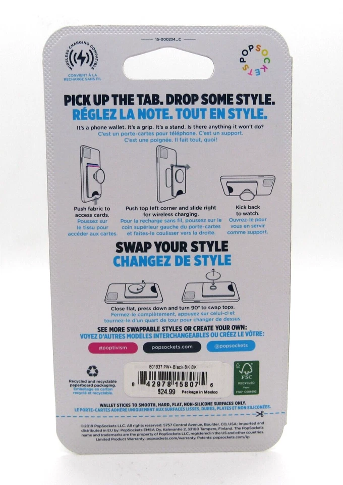 PopSockets Popwallet+ Cell Phone Wallet & Grip Stand Black New - PLEASE READ - Image 3 of 4