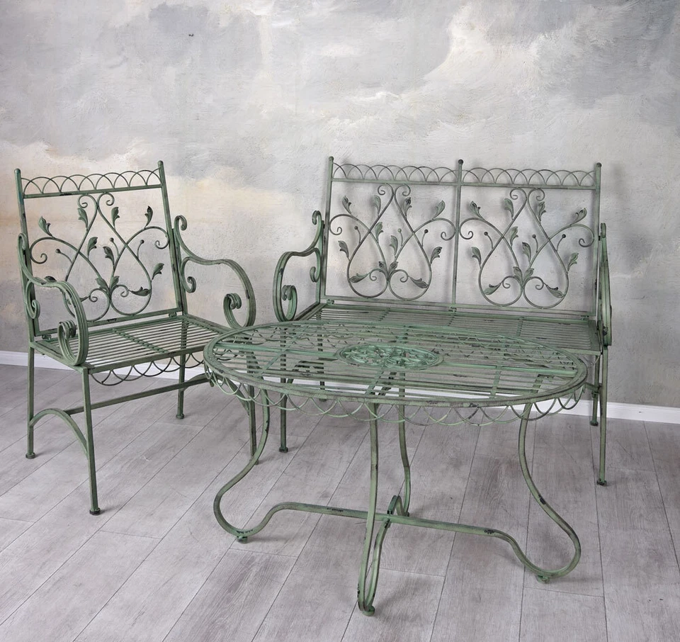 Gartenmöbel Gartenbank 2-Sitzer Metallbank Parkbank Eisen Sitzbank Bank Antik - Bild 3 von 4