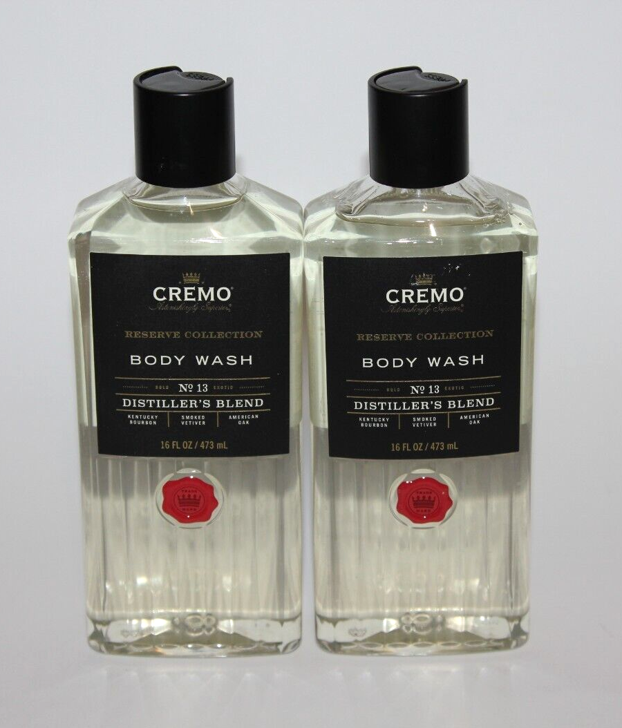 LOT (2) CREMO DISTILLER'S BLEND BODY WASH BOURBON VETIVER OAK RESERVE