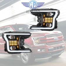Set of 2 Black Headlights For 2018-2020 Ford F150 Projector Assembly Full LED