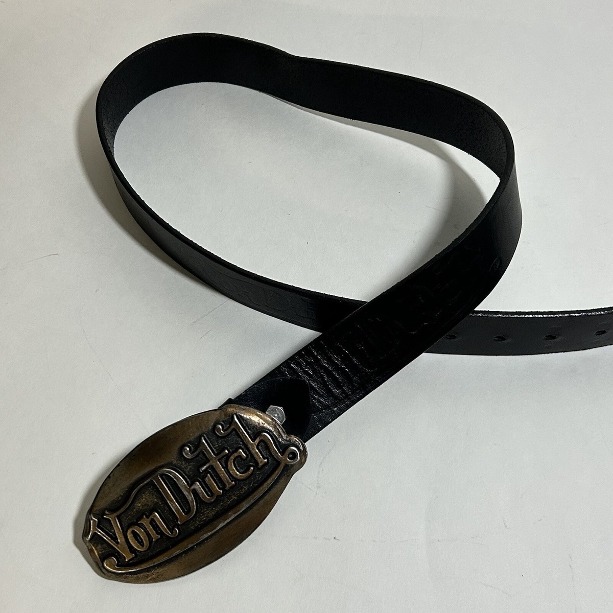 Vintage Von Dutch Buckle Heavy Metal Embossed Black Leather  display picture 3