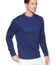 Calvin Klein Men's Soft Touch Fleece Sweatshirt Front LOGO Navy Ink