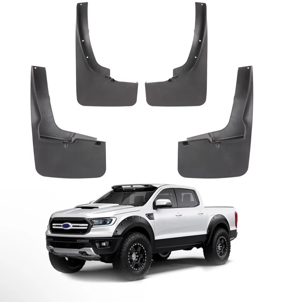 Guardabarros Para Ford Ranger 2024 – 4 Piezas, Termoplástico Negro, Protección Delantera Y Trasera