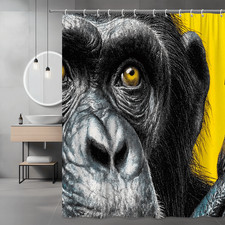 Chimp Face Print Shower Curtain Yellow Black Graphic