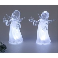 2Er Set LED Dekofiguren Engel H. 16Cm Klar Silber Acryl Mit Timer Formano W25