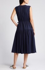 Caslon Women's Tiered Cotton Gauze Midi Dress Navy Blue Size Large