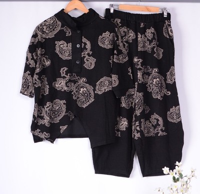 Neslay Trousers and Tunic Set Black/Beige  Arty Barrel Harem Size 16/18 - B170
