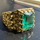 Men's Emerald Silver Ring Solitaire Engagement Ring 14k Yellow Gold Plated Ring