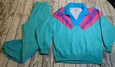 VTG 80's 90s TRACK SUIT SWEATPANTS JACKET PANTS SET COLORFUL WOMENS XL SWEATSUIT