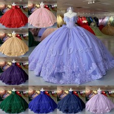 Princess Quinceanera Dresses with Bow Off Shoulder 16Party 3D Flowers Ball Gowns