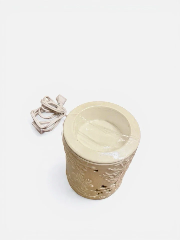 CALENTADOR DE VELAS NAVIDAD CERÁMICA BEIGE/BLANCO CON CABLE ENCHUFABLE COPOS DE NIEVE Foto 3 de 3