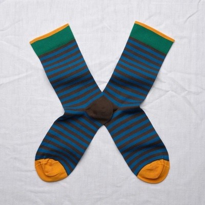 BONNE MAISON Socken Kurz Fantasie Streifen Hellbraun/Blau BR301