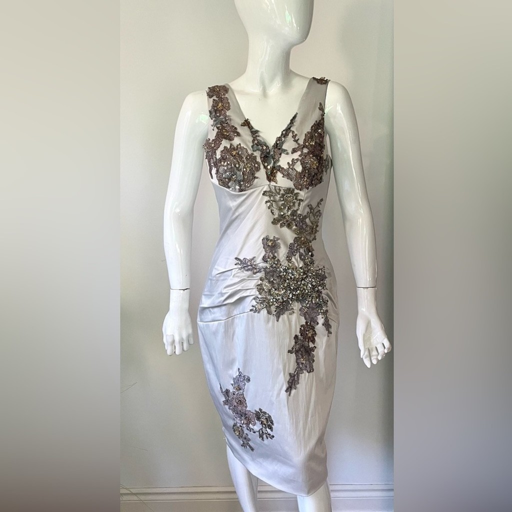 STUNNING MANDALAY Julian Joyce Evening COCKTAIL DRESS Embellished silver  size 12 | eBay