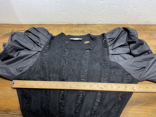 Kate Hewko Puff Sleeve Splice Hollow Out Statement Sweater Black - Picture 11 of 15