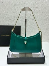 BVLGARI Serpenti Forever Emerald Green Leather Shoulder Bag Gold Chain Snakehead