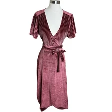 Baltic Born Velvet Wrap Maxi Dress Large Dark Rose Andi Ribbed Short Sleeve NWT