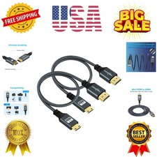 Mini HDMI to HDMI Cable 1FT 2 Pack, Nylon Braided HDMI to Mini HDMI Support 3...