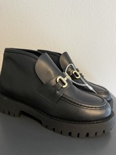 NWT Steve Madden Black Leather LugSole Loafers with Gold Bit Sz 8
