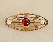 Antique Ostby & Barton 14kt Yellow Gold & Ruby Pearl Art Nouveau Brooch Pin
