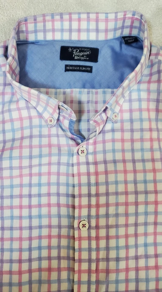 Penguin de MunsingWear Heritage Calce Ajustado Botones Rosa Cuadros 17 1/2 34-35 Foto 3 de 4