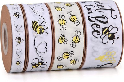 Bee Ribbon 4 Rolls Total 40 Yards Bumble Baby Bee and Flower Grosgrain Ribbons U